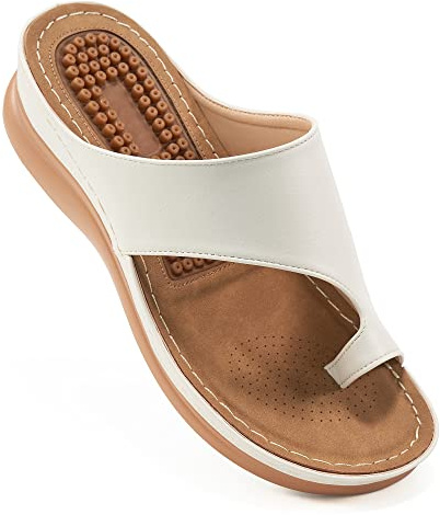 Zapatos de cuña para mujer, sandalias con soporte de arco, cómodas funciones de masaje, sandalias ortopédicas para mujer, sandalias elegantes, zapatos de cuña para caminar de verano, Beige, 38 EU