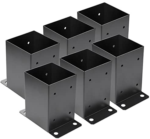 4 x 4 Post Base 6 PCS,Inner Size 3.6x3.6Deck Post Base,Heavy Duty Metal Black Powder Coated Post Brackets,for Pavilion Deck Railing Support Deck Base Plate, Support Bolt Down