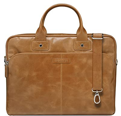 dbramante1928 - Kronborg Laptoptasche 16 Zoll für Damen & Herren - Tasche mit strukturierten Ledergriffen & einem verstellbaren Schultergurt - Aus echtem Vollnarbenleder - Tan N.E. (2nd Gen)