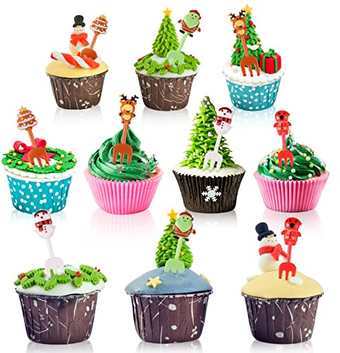 10 forchette a forma di frutta natalizia, per antipasti, per cocktail, per bambini, riutilizzabili, per Natale, Halloween, feste di compleanno e feste (colore casuale)