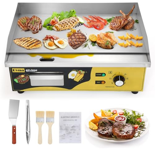 Dyna-Living Commercial Electric Griddle 22'' Stainless Steel Countertop Griddle 3000W 110V Flat top Grill Electric for Home Kitchen, Restaurant, 122℉-572℉ Temperature Adjustable