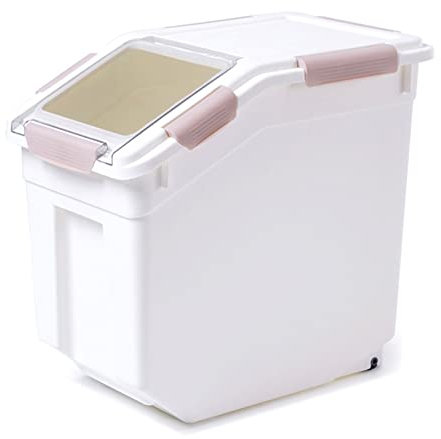 Toolzia Rice Dispenser 10kg with Scoop, Airtight Rice Storage Container Dry Food Dispenser Large Sealed Grain Containe Bin (Pink)