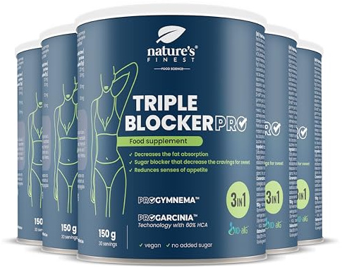 Nature's Finest by Nutrisslim Triple Blocker PRO - Bloqueador de Carbohidratos y Grasa y Azúcares, Quemagrasas Muy Potente para Adelgazar Mujer y Hombre, 750 g
