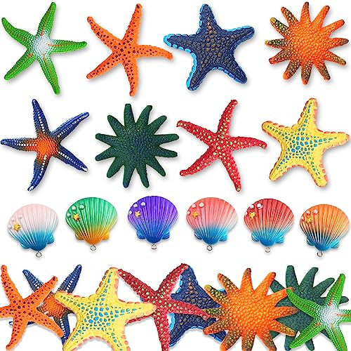 14 Stück Seestern Unterwasser für Kinder, Gummi Meerestiere, Seestern Pool Spielzeug, Meerestieren und Seestern Muscheln, Schwimmbad Unterwasser Poolspielzeuge für Erwachsene Mädchen Junge