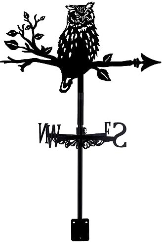 SUPERDANT Eulen Wetterhahn Schmiedeeisen Wetterhahn fürs Dach Tier Wetterfahne Eule Auf AST Tier Metall Wetterfahnen Dach Garten Wegweiser Weathervane Garten Dach Hof Rasen Metall Dekoration