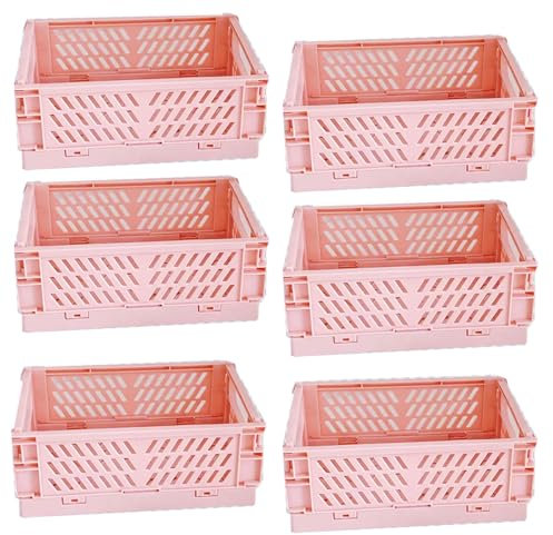 EURXLQ 6 Stück Rosa Klappbox 20×15×9cm,Klappkiste Körbe Aufbewahrung Zusammenklappbarer Tragbar Aufbewahrunskisten Bunt aufbewahrungskiste Geeignet für Küche,Bad,Büro,Schlafzimmer