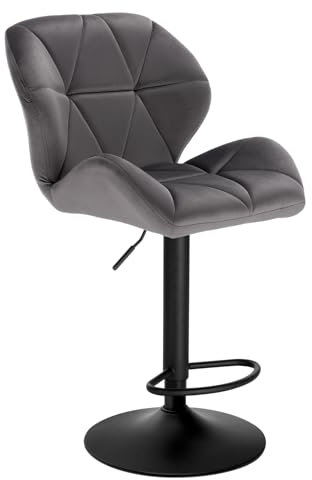 WOLTU Barhocker 1er Set Barstuhl Tresenhocker Bistrohocker Designer Hocker mit Rückenlehne, höhenverstellbar, drehbar, Samt Stahl, Dunkelgrau, BH139dgr-1