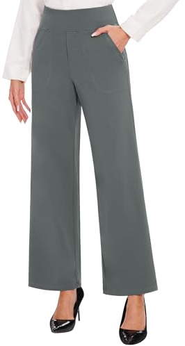 Desol breda tygbyxor dam eleganta, yogabyxor dam breda ben med fickor, palazzobyxor dam jazzpants, kan skäras till svarta affärsbyxor dam för affärer, fritid, sport, GRÅ, M