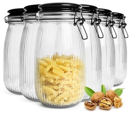 Sendez Lot de 6 bocaux de conservation en verre avec couvercle en céramique et fermeture à étrier 1,4 l