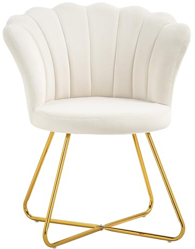 HOMCOM Chaise de coquillage, coiffeuse, chaise en velours, chaise de salon avec pieds en acier, pour salon, chambre à coucher, 69 x 64 x 80 cm, crème