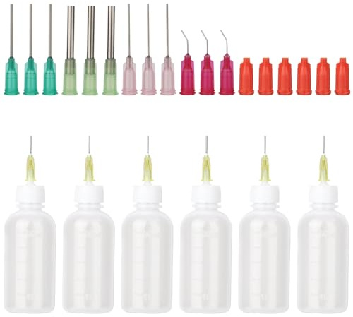 DIY nålapplikatorkit med 6 50 ml pressflaskor, 12 fina nålar och 6 lock