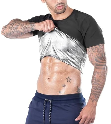 Kompressionströja män män bastu svettväst värmefångande kompression midjetränare tröjor gym bastu kostym träning bantning kroppsformare för viktminskning, FLISA, L/XL