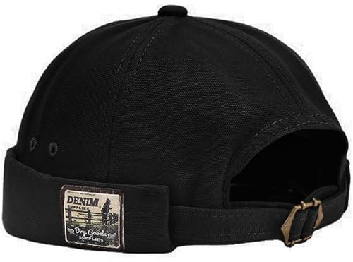 Docker keps kantlösa mössor dödskallemössa arbetare sjöman keps rullad manschett retro mössa hatt, Svart, one size