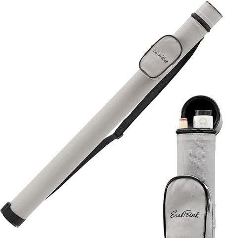 EastPoint Pool Cue Case - Gray, 6.5 x 31.5 x 3.74 in - Zippered Pouch for Billiards Accessories - Hands-Free Transport for Pool Stick Case - Felt-Lined Interior & Cue Accessories Organization
