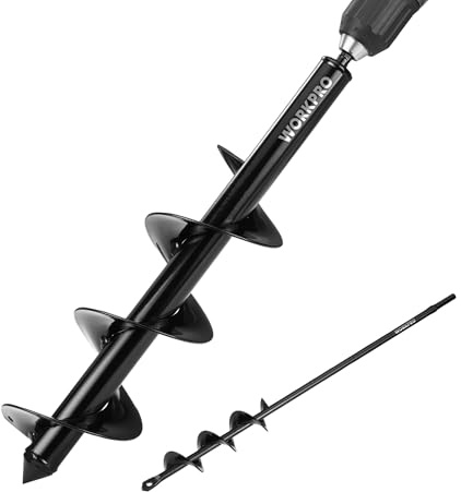 WORKPRO 2PC Auger Drill Bit Set for Planting – 1.6 x 16 Inch & 3.5 x 16 Inch Garden Auger Bits, Spiral Drill for Digging Bulb Holes, Fence Posts & Umbrella Holes, Fits 3/8 Hex Drive Drill