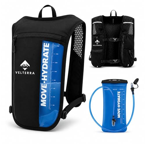 VELTERRA Running Vest with 1.5L Hydration Bladder – Lightweight Hydration Backpack for Men & Women – Visible Water Level Window – Reflective, Adjustable, Trail & Marathon Ready