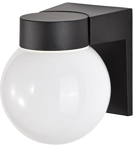 Nuvo Lighting SF77/140 Utility Fixture Die Cast Aluminum Durable Outdoor Wall Mount Porch and Patio Light with White Glass Globe, Black