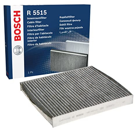 Bosch R5515 Filtre d'Habitacle à Charbon Actif de Remplacement - Contre les Mauvaises Odeurs, le Pollen et la Poussière pour un air plus pur à l’Intérieur du Véhicule