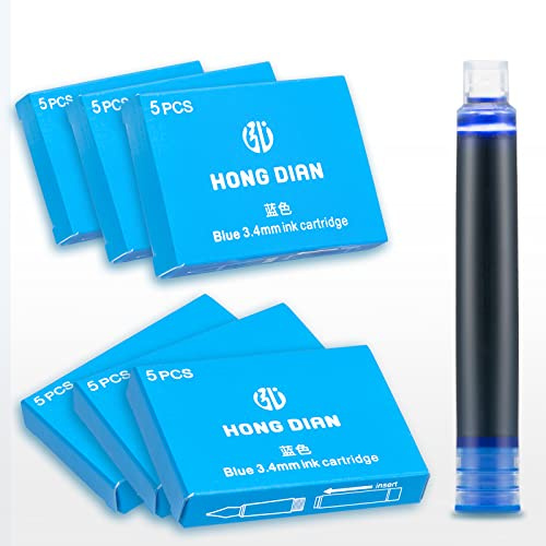 Asvine Hongdian - Cartuchos de tinta azul para pluma estilográfica, juego de 30 cartuchos de tinta de repuesto, diámetro de orificio de 3,4 mm