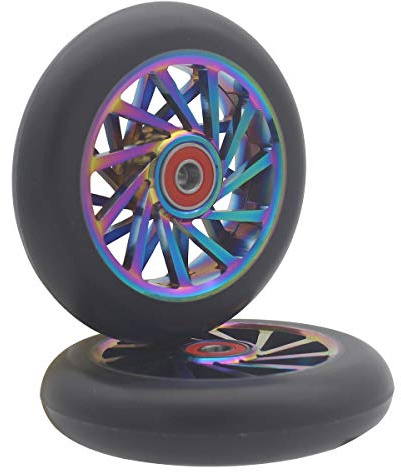 aibiku Rueda hueca de 110 mm – Rodamientos ABEC 11 instalados – Rueda Pro Stunt Scooter para TBF/Fuzion/BoldCube/Land Surfer Stunt Scooter Ruedas de repuesto – 2 piezas (colorido/negro)