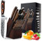 HUIKAILI Ensembles de Couteaux de Cuisine, 15 Set Couteau Cuisine en Acier Inoxydable, Couteau Cuisine Professionnelle avec Support en Bois
