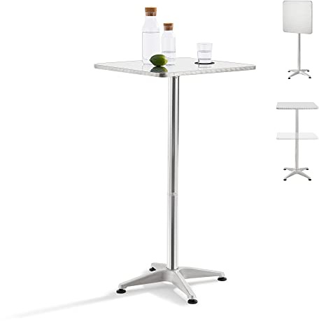 [en.casa] 2in1 Stehtisch Järpen 75/115 cm Höhenverstellbar Bartisch Quadratisch klappbar Bistrotisch Indoor Outdoor Aluminiumgestell Silber