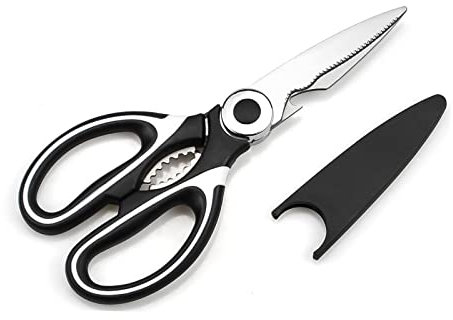 Forbici Cucina, Forbici da Cucina Multiuso Professionali, Inox Trinciapollo, Forbici conCoprilama per Pollo, Pollame, Pesce, Carne, Verdure, Erbe e Barbecue (Bianco)