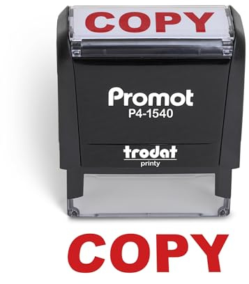 Promot Copy Self Inking Rubber Stamp - Refillable Stampers for Office - Business, Accounting, Bookkeeping, Coding, Legal, Notary, Work, Ordering, Inventory Stamps - Red Ink