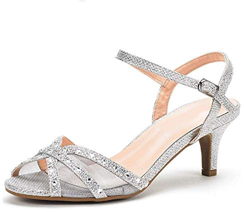 Womens Diamante High Heel Mules Ladies Bridal Wedding Shoes Evening Party Prom Occasion Heeled Strappy Sparkly Dress Sandals Ankle Strap Fashion Heels Shoes Silver Glitter