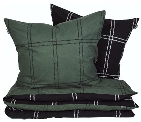 Schiesser Bettwäscheset Ellis - Feinbiber - 2-teilig - 135 x 200 cm - Dunkelgrün