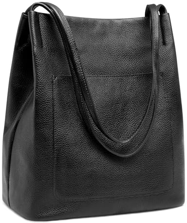 Kattee Borse a spalla in pelle per donna, portafogli morbidi e borse a mano con chiusura a pressione magnetica superiore, Nero , m