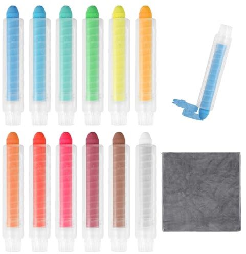NyxSeat Lot de 12 craies solubles dans l'eau avec 1 serviette, rotatives et réglables, crayons de couleur pour enfants