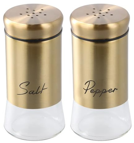 Chstarina 150ml Salière et Poivrière Set Or, 2 Pièces Salière et Poivriere en Verre et en Acier Inoxydable, Shaker à Épices Rechargeables pour Cuisine, Restaurant, Barbecue, Maison