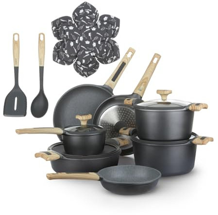 KASANOVA batteria pentole a induzione Evolution, batteria pentole antiaderente, pentole per induzione e ogni piano cottura, alta qualità (16 Pezzi)