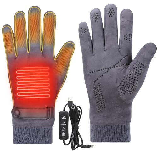 Geegear USB Beheizte Handschuhe, Winterhand Finger Handrückens Erwärmung Warme Handschuhe Damen Herren Touch-Screen 3 Stufentemperaturen Nicht-Slip Winter Thermo-Handschuhe für Radfahren Wandern(Grün)
