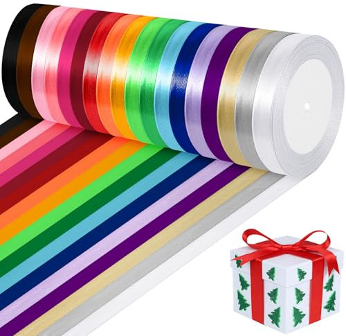 Votoko 18 Farben Satinband, 10mm x 22m Geschenkband, Polyester Schleifenband Seidenband, Bänder zum Basteln, Ribbon Band, für Hochzeit, Verpacken Dekoration
