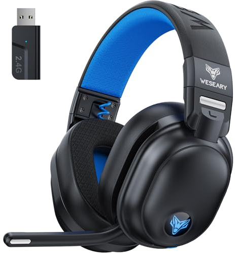 WESEARY WG3 Casque Gaming sans Fil, 2,4 GHz Casque Bluetooth sans Fil avec Micro pour PS5, PS4, PC, Switch, Mac, Mobile, Casque Gaming Pliable avec Son Stéréo et Éclairage LED, Batterie de 50h