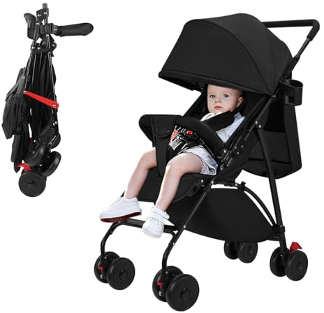 Sinbide Kinderwagen, Kinder Buggy, Zusammenklappen mit einer Hand, Kinderbuggy mit Liegefunktion, Fußstützen, Atmungsaktive Netze und Vorzelte, Rückenlehne mit hartem Kissen, Hinterrad mit Fußbremse