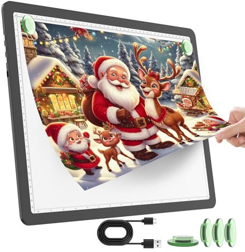 TOHETO A3 Leuchttisch für Diamantmalerei, Wiederaufladbares Ultraheller Leuchtkasten zum Zeichnen, Aufladbar LED Licht Pad zum Nachzeichnen, Kabelloses Lichtplatte Lichttafel zum Skizzieren (Schwarz)