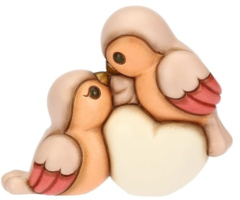 THUN - Coppia ciuffolotti con cuore, medi - ceramica - Collezione L'amore Vola - 11.1 x 4.3 x 9.1 cm