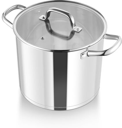 HaWare 10L Stock Pot, Large Tri-Ply Bottom Stainless Steel Stockpot with Visible Lid, 24cm Cooking Pot for Pasta/Meat/Soup, Suit for Induction/Electric/Gas/Ceramic, Healthy & Easy Clean