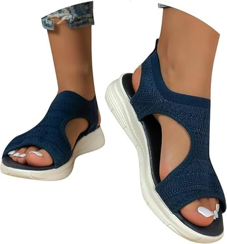 HEONSATI Wide Fit Orthopedic Sandals for Women Uk with Arch Support Summer Ladies Wedge Sandals Walking Platform Casual Beach Shoes Comfy Washable Slingback Slide Sport Open Toe Memory Foam