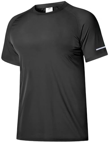 Boyzn 31 Pack Men's Watersport Rash Vest, UPF 50+ UV Sun Protection Shirts, Quick Dry Fishing Beach Swimming Shirts, Short Sleeve Crew Neck T-Shirts for Men, Lightweight Rash Guards for Hiking Black-L