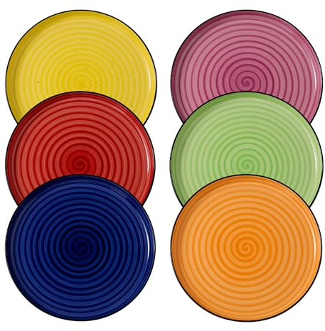 Alntlsiss Bonita Dinner Plates, 10.5 Inch Ceramic Plates, Microwave, Oven and Dishwasher Safe Plates Set of 6 - Vibrant Colors
