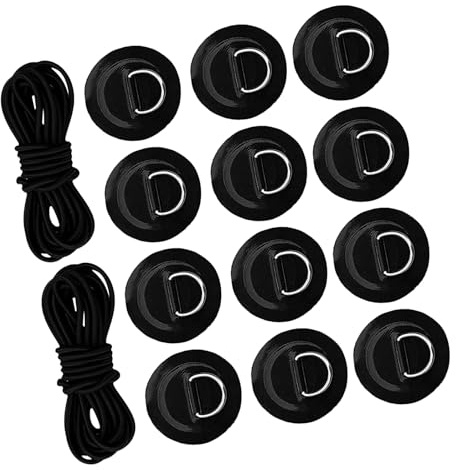 Hohopeti Kit de Accesorios para Kayak y Tabla de Paddle Surf con 6 Parches PVC Negros y 25 M de Cuerda Elástica Anillas D de Acero Inoxidable Resistentes Corrosión Marina para Sujeción