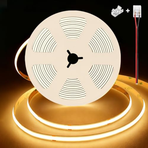 illuburg 24V Striscia LED COB Bianco Caldo 3000K 5m 480LED/m CRI90+ Dimmerabile Autoadesiva Banda Barra Strip Luminosa