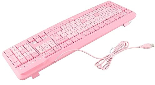 ZASCHMOY USB Kabelanslutet Ultratunt Sött Tecknat Tangentbord för Bärbar Dator Hemmakontor, Tyst Typning, Ergonomiskt Justerbar, Vattentät, 104 Nycklar, Rosa (Rosa)