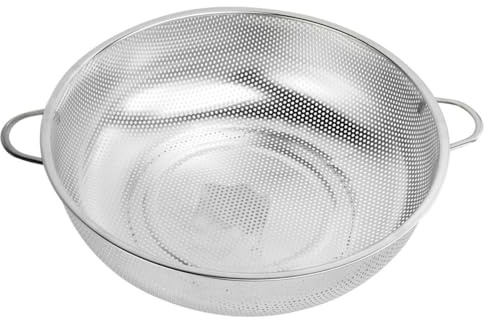 VICASKY Égouttoir en Acier Inoxydable Argenté 28,5 Cm, Panier Cuisine Multifonction pour Fruits et Légumes, Passoire à Riz à Microperforations, Panier D'égouttage Rangement Pratique