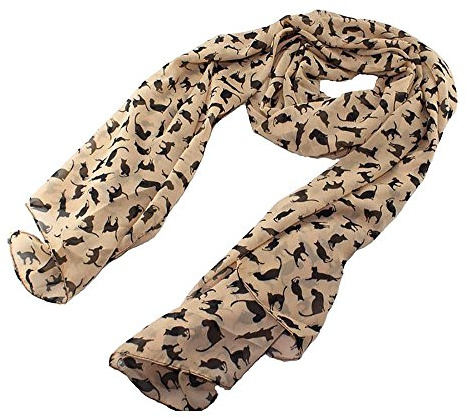 Highgood 160*70cm Fashion Chiffon Style Graffiti de Chat Écharpe Châle Etole Foulard Longue
