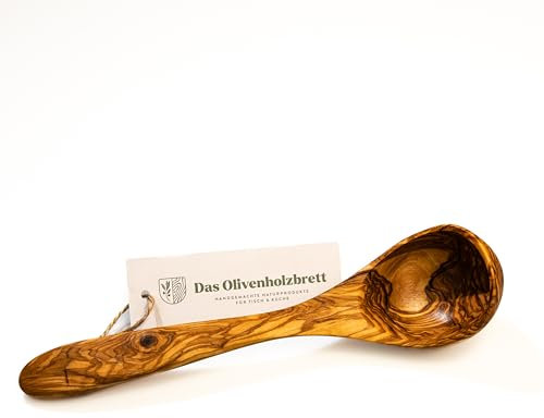 DAS OLIVENHOLZBRETT® Schöpflöffel aus Olivenholz/handgefertigter Schöpflöffel aus Holz/Suppenkelle aus Olivenholz/Schöpfkellen aus Holz/Länge ca. 30 cm Breite: ca. 8 cm